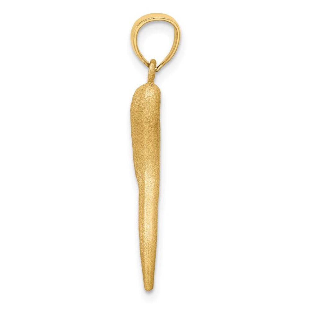 14k Yellow Gold Satin & Diamond Cut Italian Horn Pendant, 5 x 30mm - Picture 2 of 5